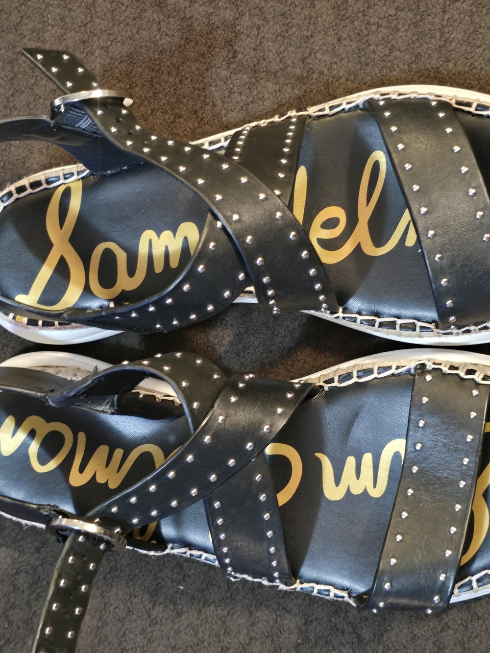 Sam Edelman Black Studded Leather Cross-Strap Sandals